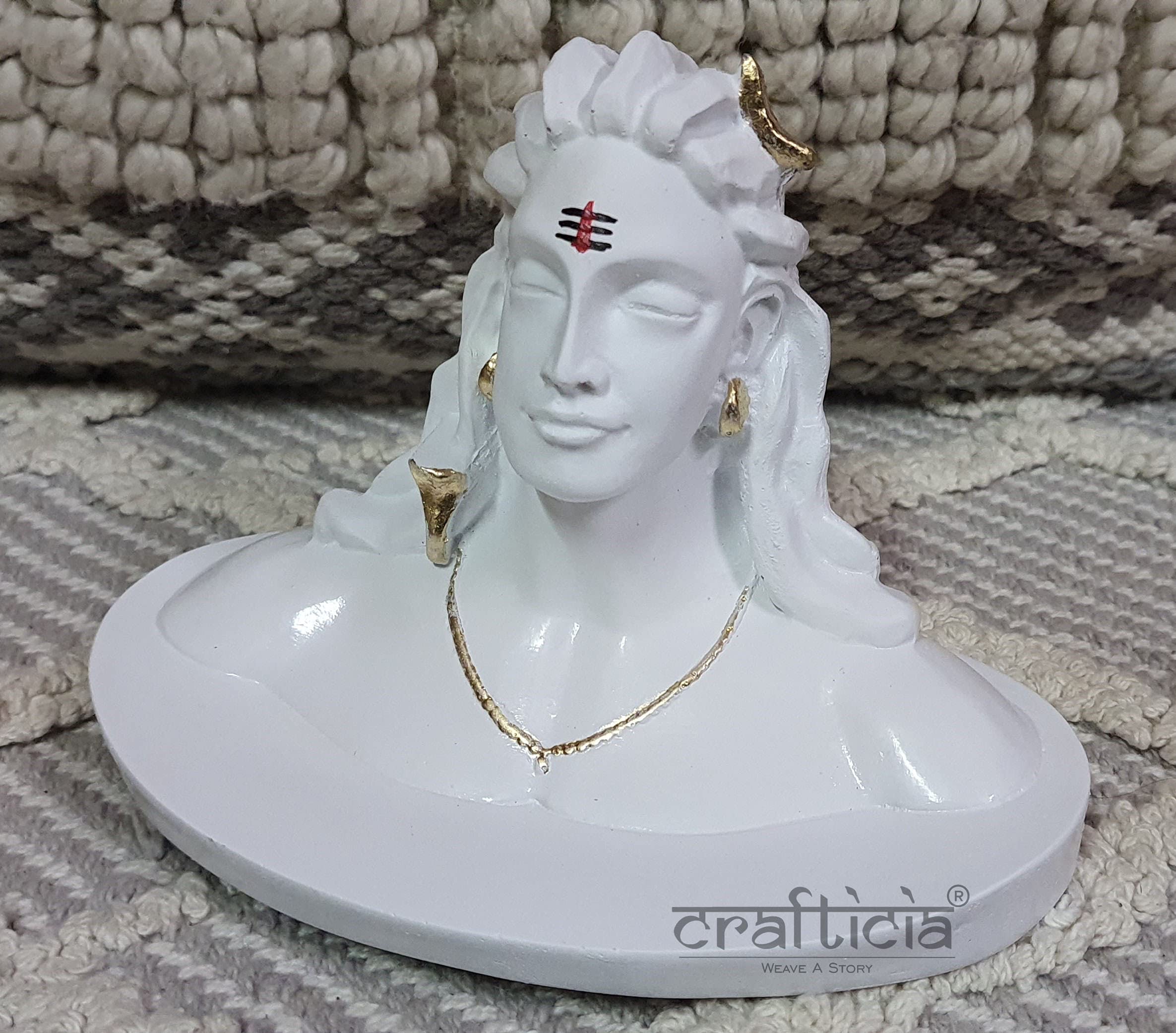 Articia Resin Adiyogi Statue for Car Dashboard Idols Lord Shiva Statue, Mahadev murti Idol Showpiece (5 inch, White) ARCH6287, Standard