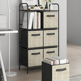 GLLAS 6 Cube Closet Organizers Shelves and Storage with Handle, Fabric Storage Cubes Organizer and Storage Shelves, Organizer for Closet, Dorm, Bedroom, Clothes and Shoes, Sisal Pattern, Black