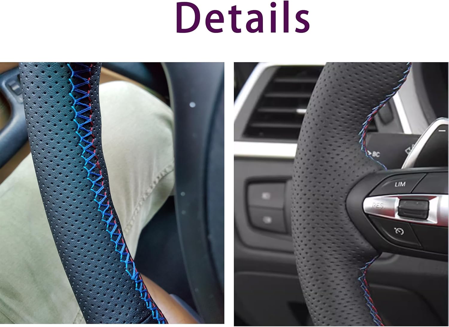 Hand Sewn Black Perforated Ultra-Fine Fiber Leather Steering Wheel Cover, for BMW 228i 230i 320i 328i 330i 335i 340i 428i 430i 435i 440i 525i 535i 550i 640i 650i