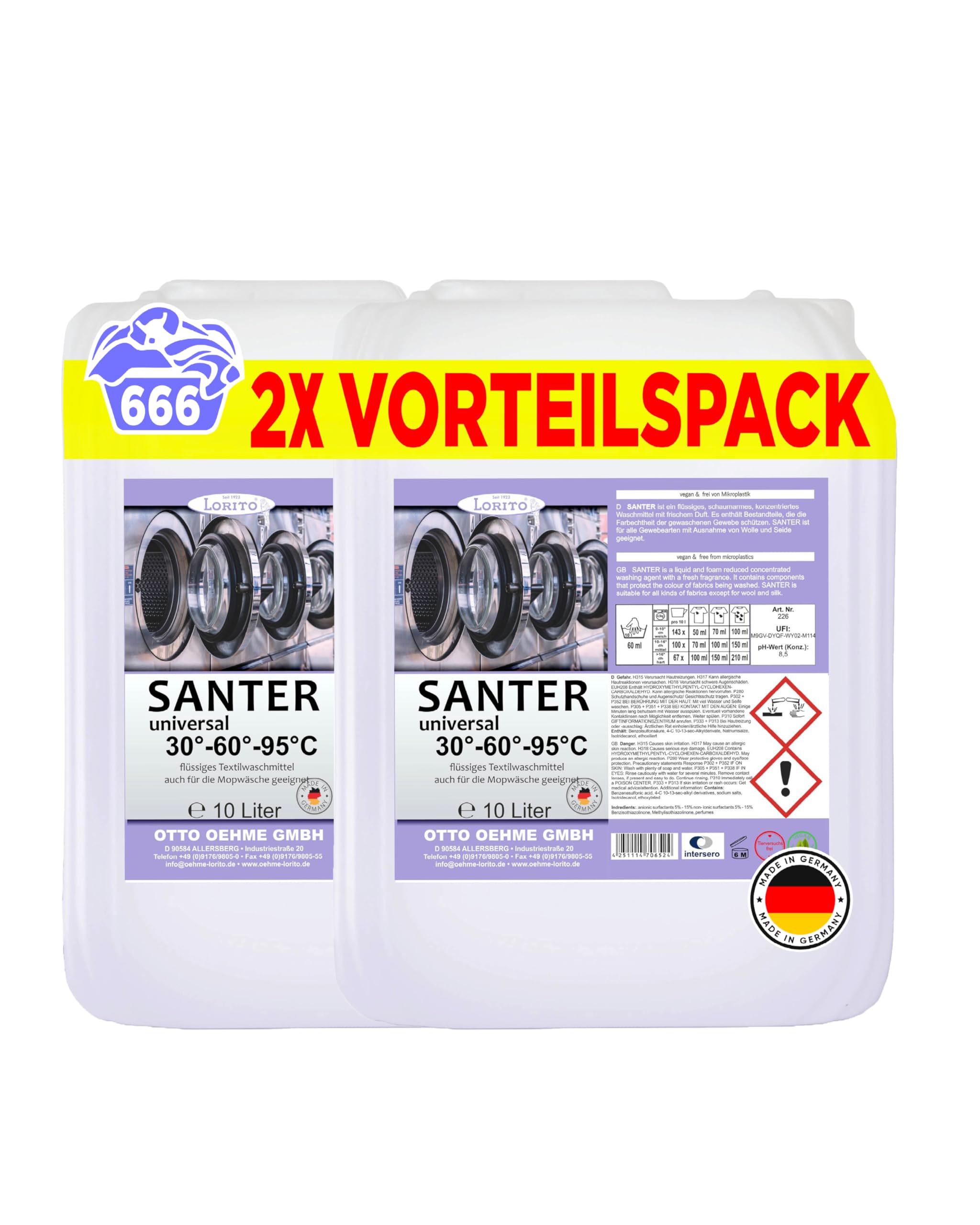 Lorito Santer Universal Vollwaschmittel flüssig im 2 x 10L Vorteilspack