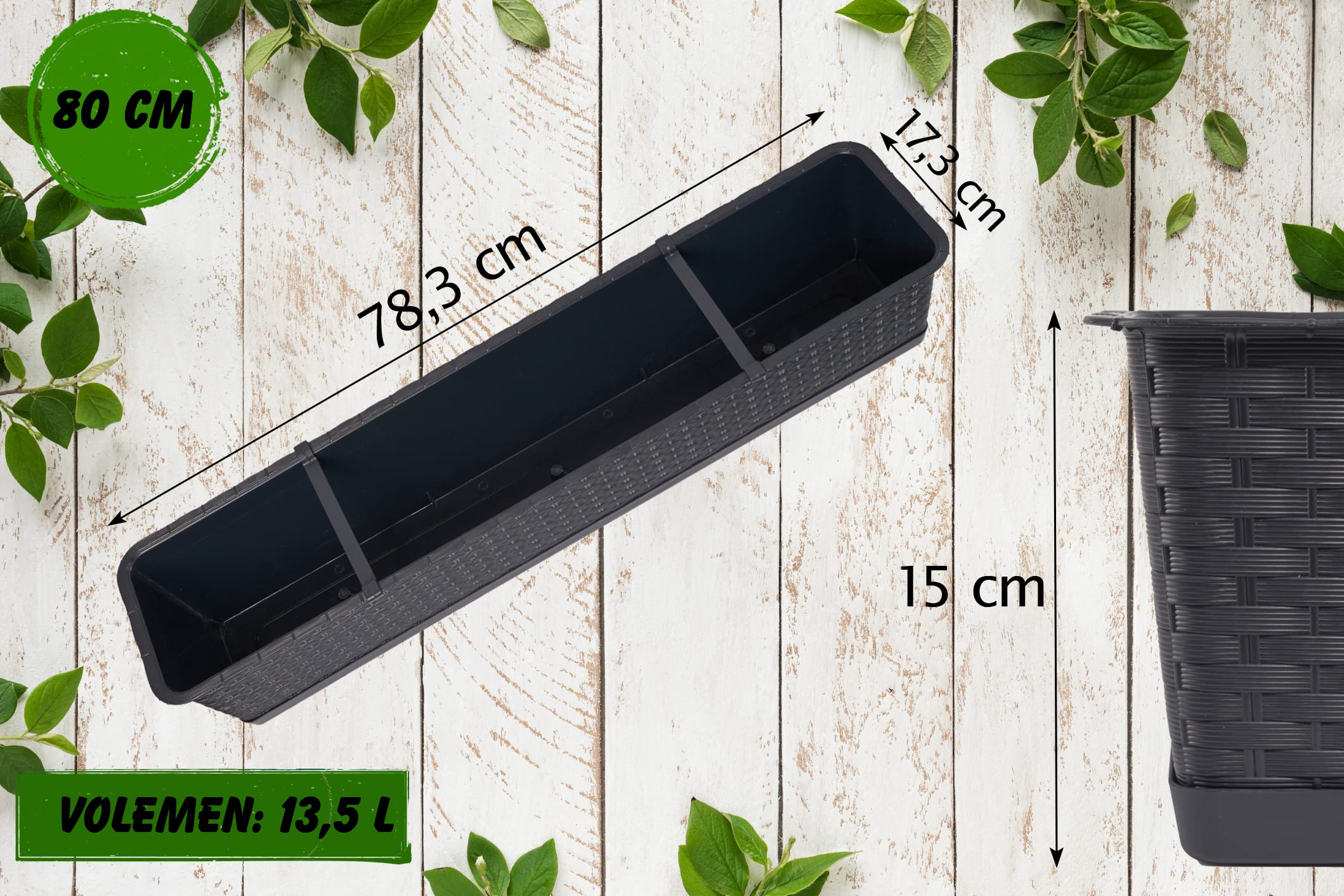 Tymar Fioriera con sottovaso, 2 pezzi, fioriera da balcone, in plastica