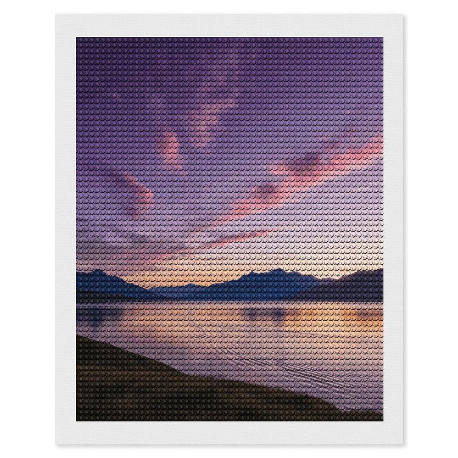 FekiLoot Violet Dusk Paint by Numbers Kit for Adults Beginner DIY Diamond Dots Paintings Round Full Drill Diamond Art Kits Picture Diamond Art Painting Kits for Home Decor 16"x20"