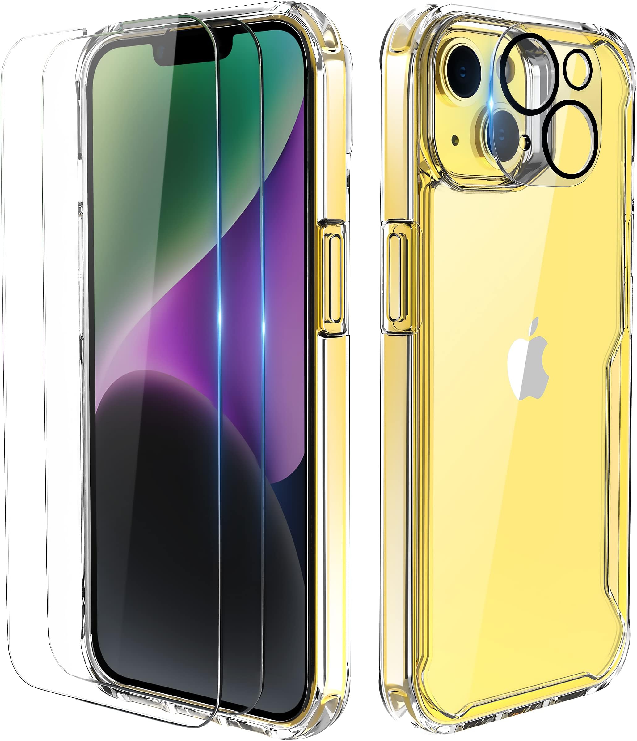 thumbnail: Tentoki 3-in-1 Beschermhoes Voor IPhone 13 Pro - TPU Hoes + 2x Gehard Glas, Schokbestendig, Transparant