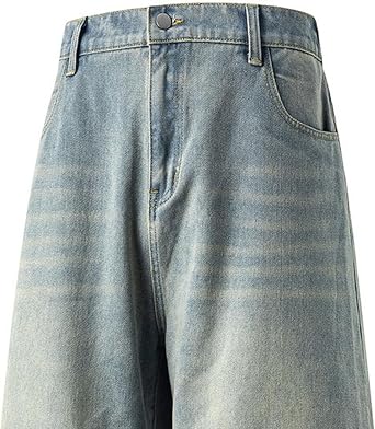 Baggy Jeans Men Wide Leg Carpenter Y2k Jeans Mid Rise Denim Pants Loose Fit Skater Trousers Streetwear