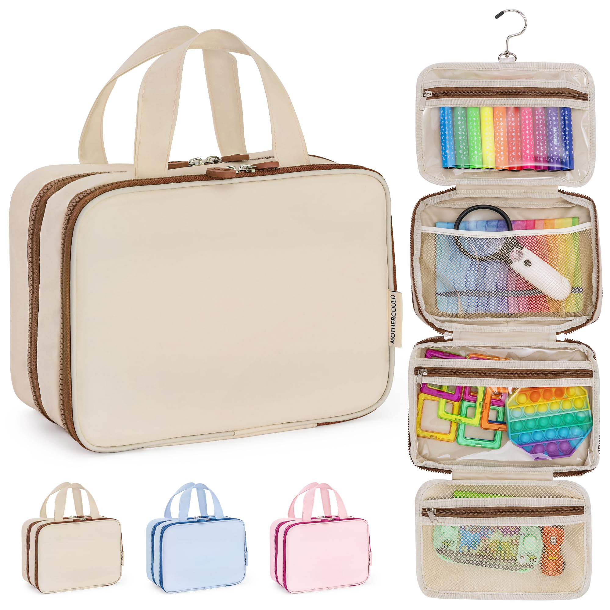 Kids Travel Organizer – Multi-Compartment, Water-Resistant Hanging Bag for Toys, Snacks, & Activities - Compact, Lightweight Design with Hook & Carry