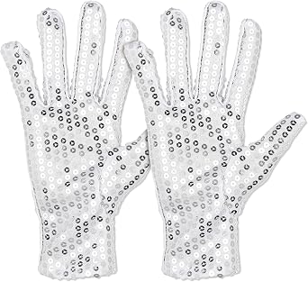 1 Pairs Silver Sequin Glove for Adults Sparkly Rhinestone Glitter Gloves for Masquerade, Cosplay, Dance and Halloween Costume Parties