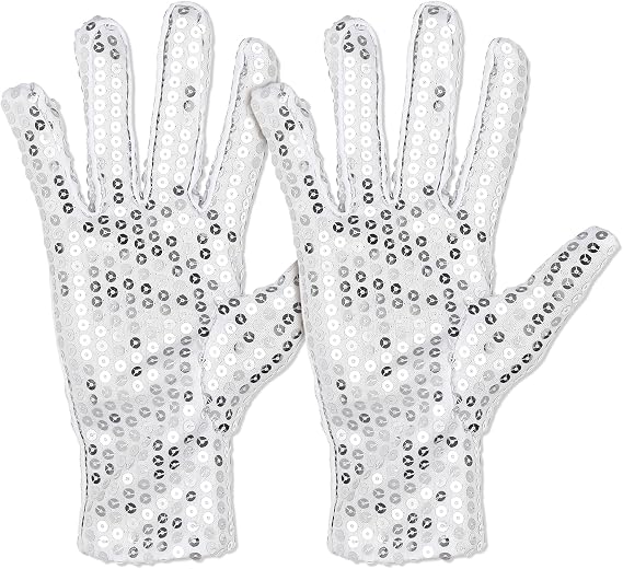 1 Pairs Silver Sequin Glove for Adults Sparkly Rhinestone Glitter Gloves for Masquerade, Cosplay, Dance and Halloween Costume Parties
