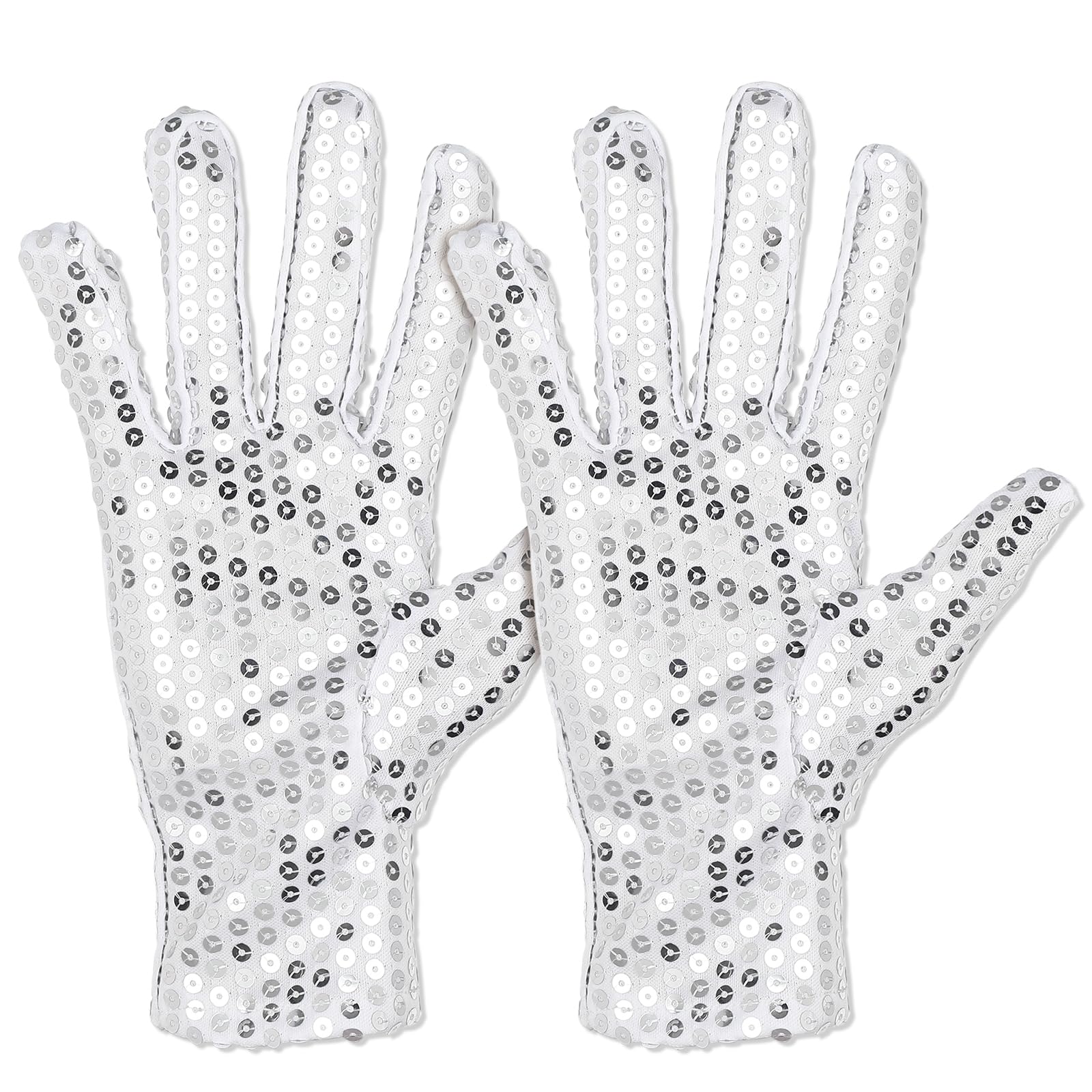 Pailletten Handschuhe Silberne Performance Tanz Glänzende Punk-Konzerthandschuhe Popstar Kostüm Party Accessoires Halloween Karneval Cosplay Anziehhandschuhe