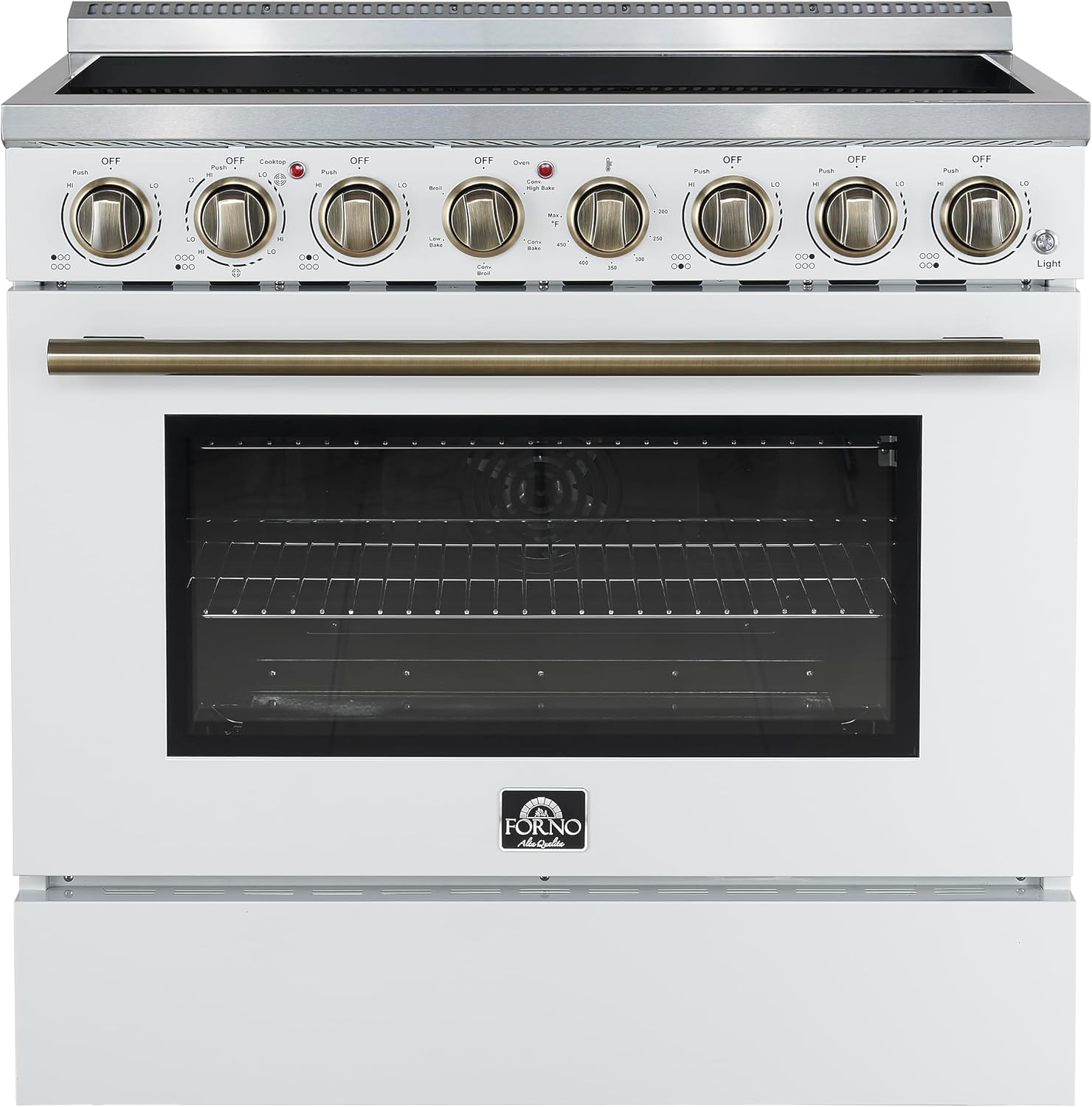 Forno Paolo 36-Inch Freestanding Electric Range with 5 Radiant Burners, 4.38 cu.ft. True Convection Oven, Smooth Glass Cooktop – White
