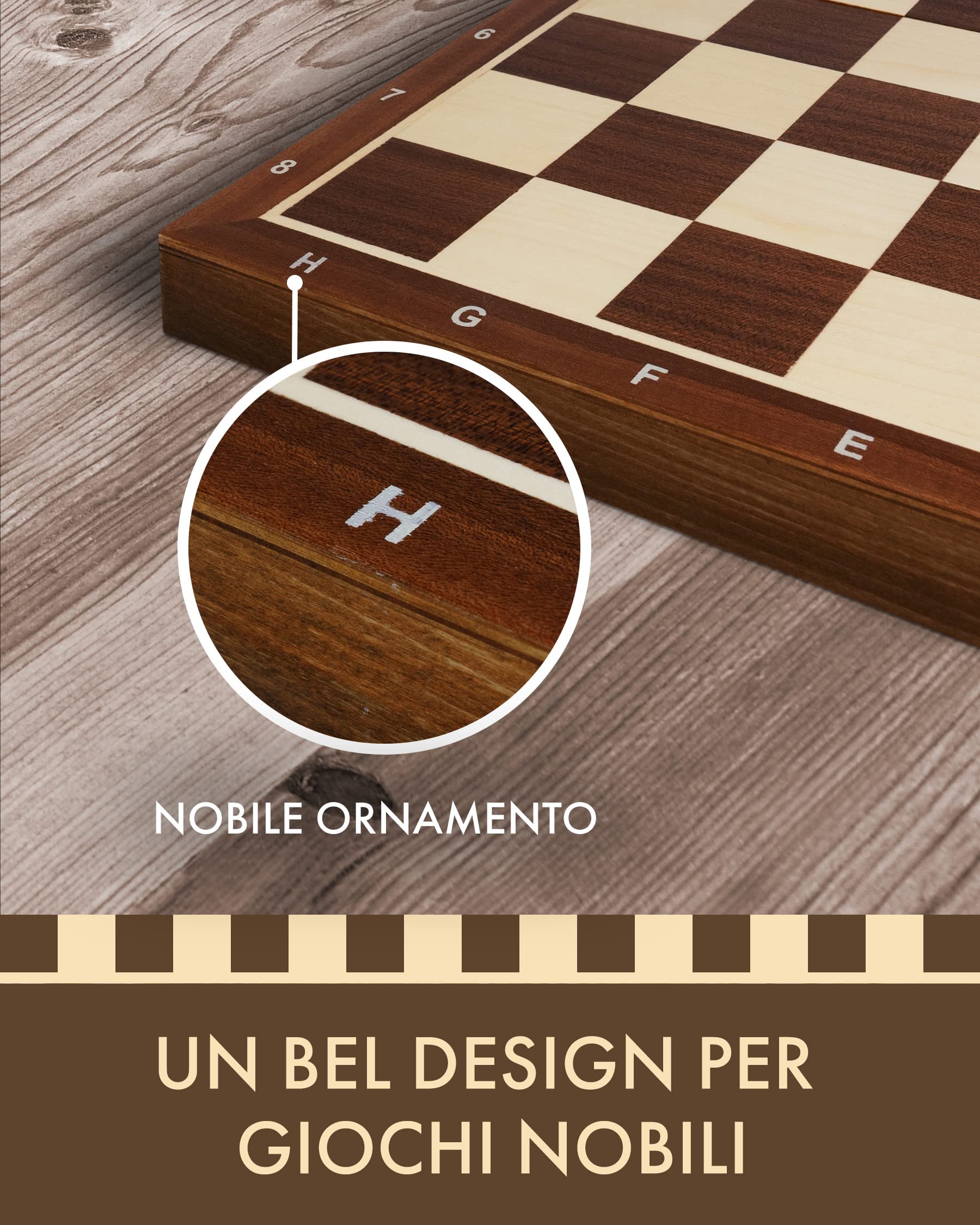 Set di scacchi 53 x 53 cm - Scacchiera di legno - Set da scacchi pieghevole - Lavorazione artigianale