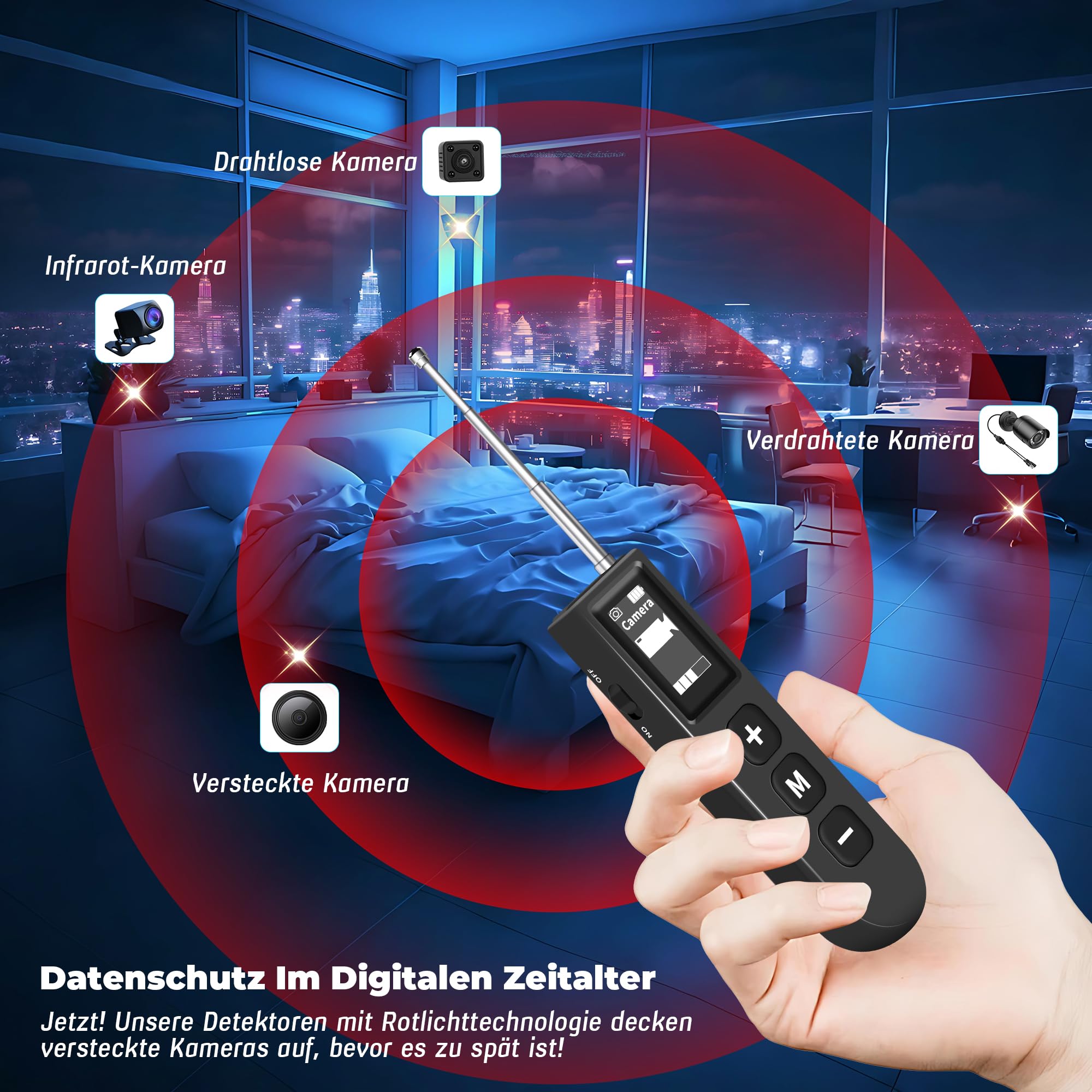Détecteur de Caméra Cachée, 6 en 1 Detecteur Micro Espion RF sans Fil, Detecteur de Camera et Micro Espion, Anti-Espion, Détecteur de Micros GPS, Détecteur de Bugs pour Bureau, Hôtel, Maison