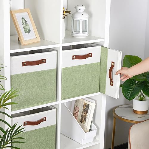 Vista 18 de HNZIGE Juego de 4 canastas de almacenamiento de tela, 12 x 12 pulgadas, juego de 4, canastas decorativas para organizar con asas, cubos cuadrados