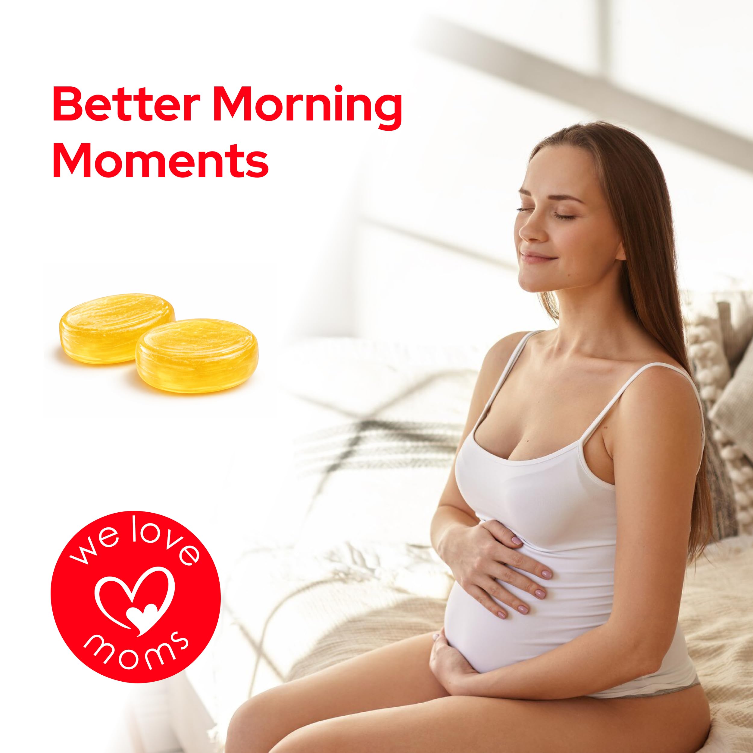 We Love Moms Morning Sickness Ginger Candy Lozenges for Pregnancy & Travel, Queasy Tummy Comfort, Individually Wrapped, Natural Flavors & Colors, 40 Pieces — Amazon image 5