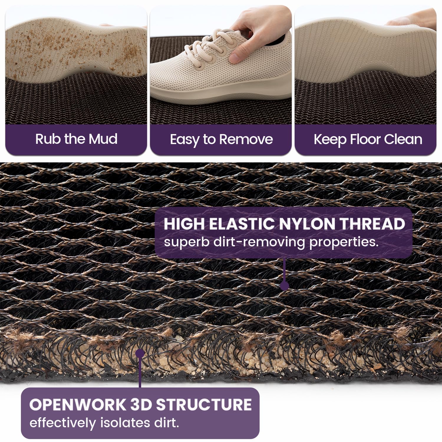 DEXI Door Mat 43 x 76 cm, Non-slip Dirt Trapper Doormats Outside - Image 2