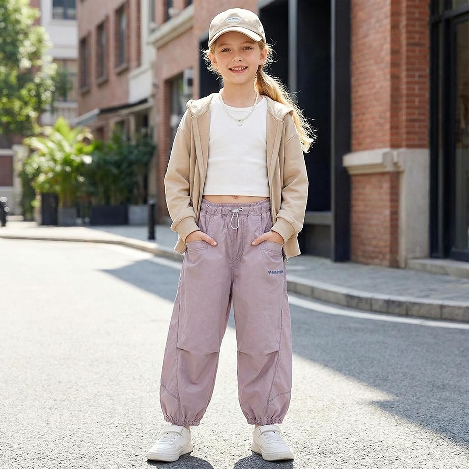 Girls Summer Pants Baggy Parachute Joggers Lightweight Pants with Elastic Waist Soft Outdoor Active Pants for Kids