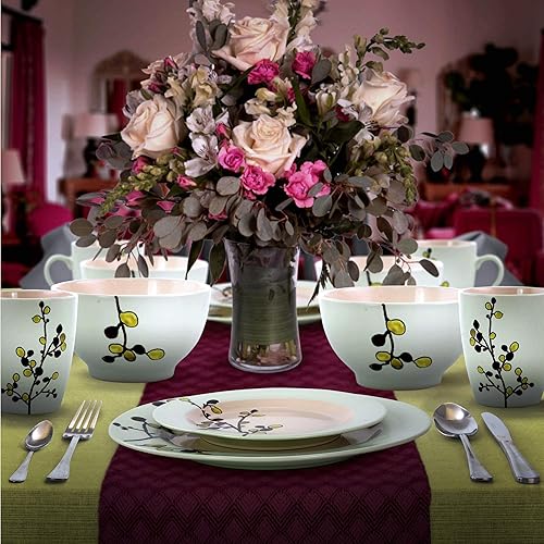 Miniatura 5 de Elama RETROBLOOM Retro Bloom - Vajilla de cerámica de lujo de 16 piezas con ajuste completo para 4, 16 piezas, color verde