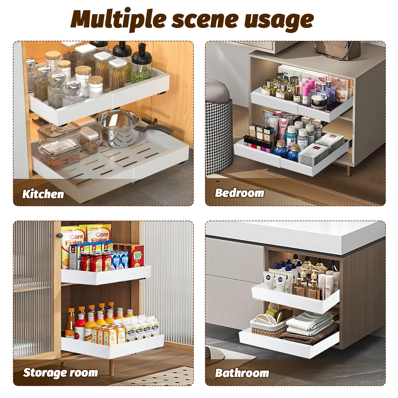 Cassetto Telescopico Regolabile Per Armadi - Organizer Estraibile In Acciaio, Larghezza 32-68cm, Bianco - Foto 3