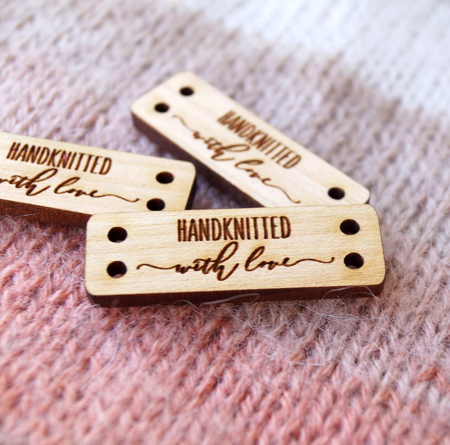 Clothing labels, custom made wood buttons, engraved buttons with your text or logo, wooden tags for knitted or crochet products, set of 25