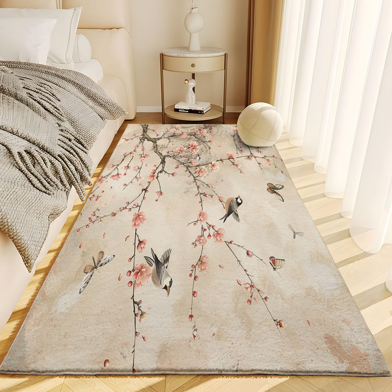 Generic Tapis Rectangulaire Poil Court 80x150 cm Multicolore Moderne Floral et Oiseaux Résistant aux Taches et Lavable en Machine pour Chambre, Salle à Manger, Bureau à Domicile, Cuisine, Salle