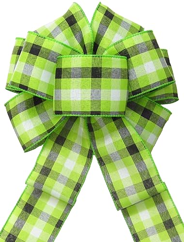 8" Lime Green Springtime Plaid Bow by Alpine Holiday Bows - Spring and Summer Bows for Wreaths, Lanterns, Signs, Gifts, Baskets, Decorations and