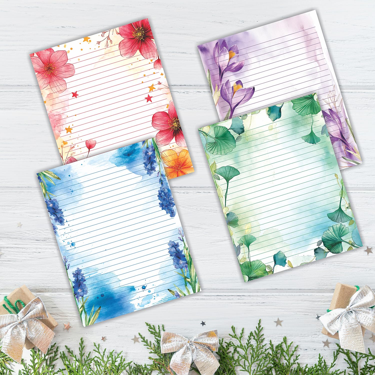 PARTH IMPEX Aquarell-Briefpapier, liniert, 21,6 x 27,9 cm, Briefgröße, liniert, Briefpapier, 120 g/m², dick, dekoratives Scrapbooking, buntes antikes Blumen-Design, 56 Blatt