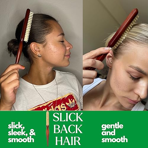 Miniatura 3 de GranNaturals Cepillo de cerdas de jabalí suave para cabello de espalda resbaladiza, peinado, control de bordes, suavizar los pelos de bebé para