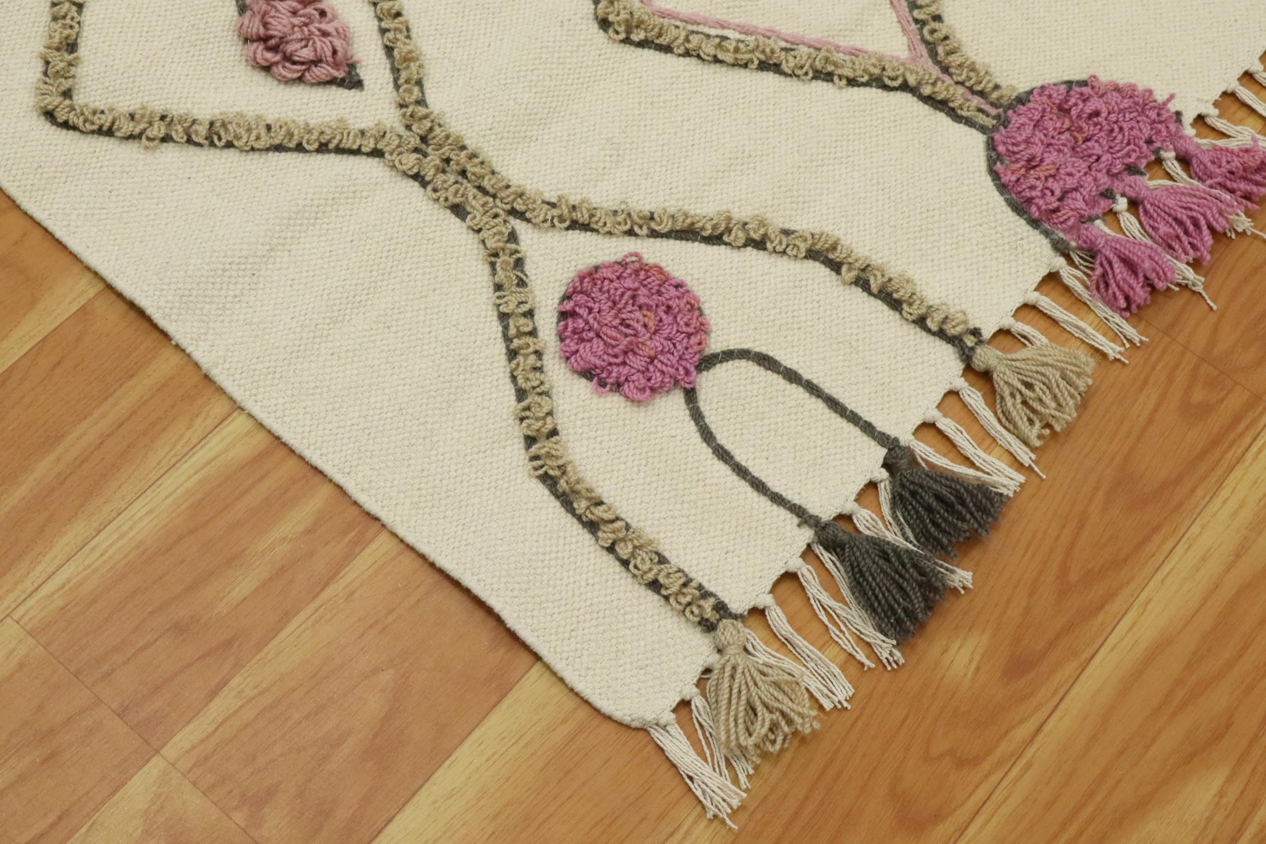 Kelim Läufer, handbedruckt, Baumwolle, Dhurrie-Stickerei, Beige, mehrfarbig, marokkanisches Design, handwaschbar, 0,5 cm dick, Flachgewebe, Teppiche für Flur, Treppenhäuser, Korridor, 15,2 x