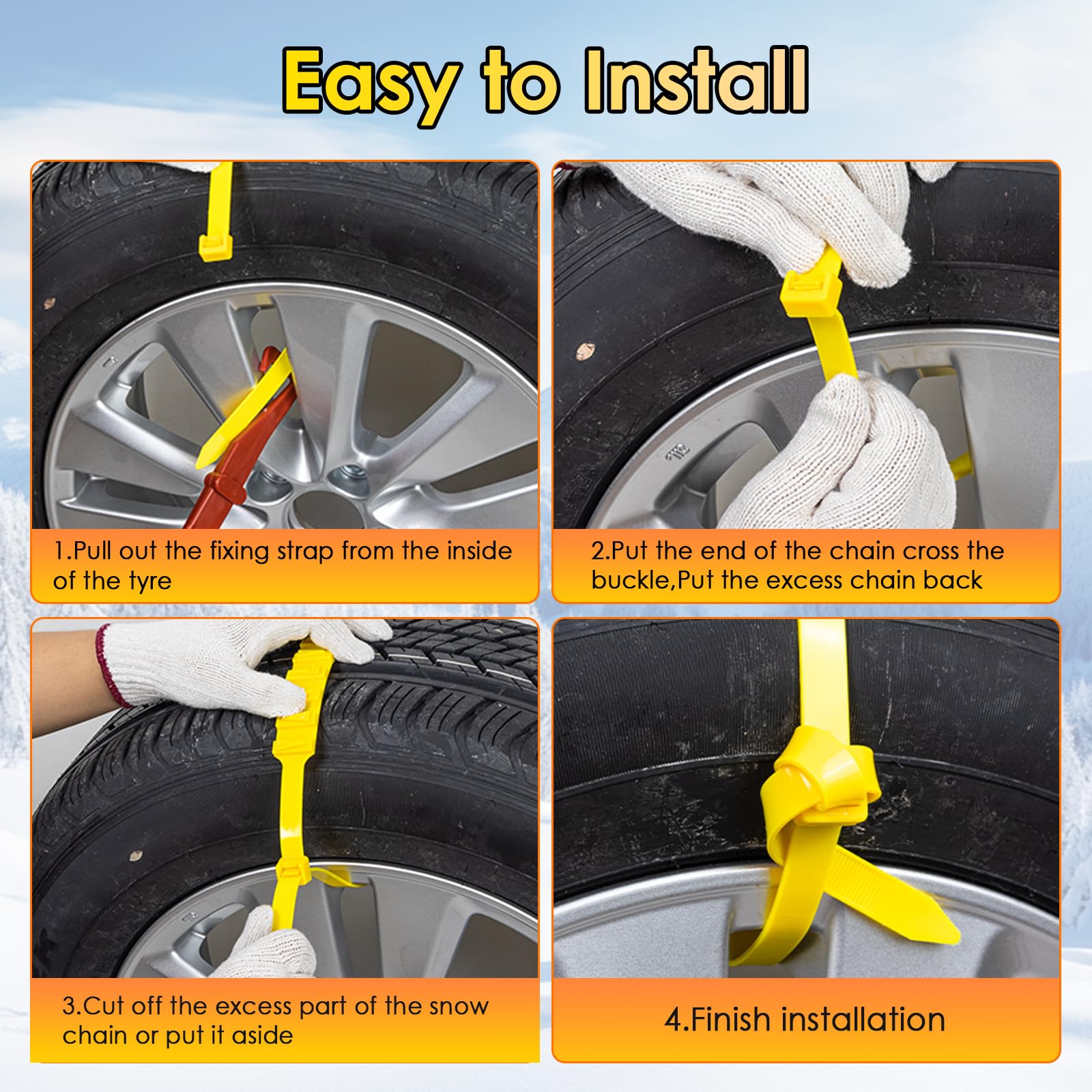 Ninonly Catene da Neve Universali - 12Pcs Facili da Montare per Vetture, SUV, Gomme Auto Tire Larghezza 165mm - 295mm