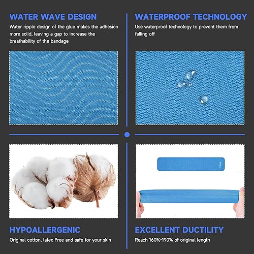 Vista 50 de CKeep Cinta de kinesiología sin cortar (2 rollos), cinta elástica de algodón original de alta calidad, sin látex, hipoalergénica, 2 pulgadas x 16