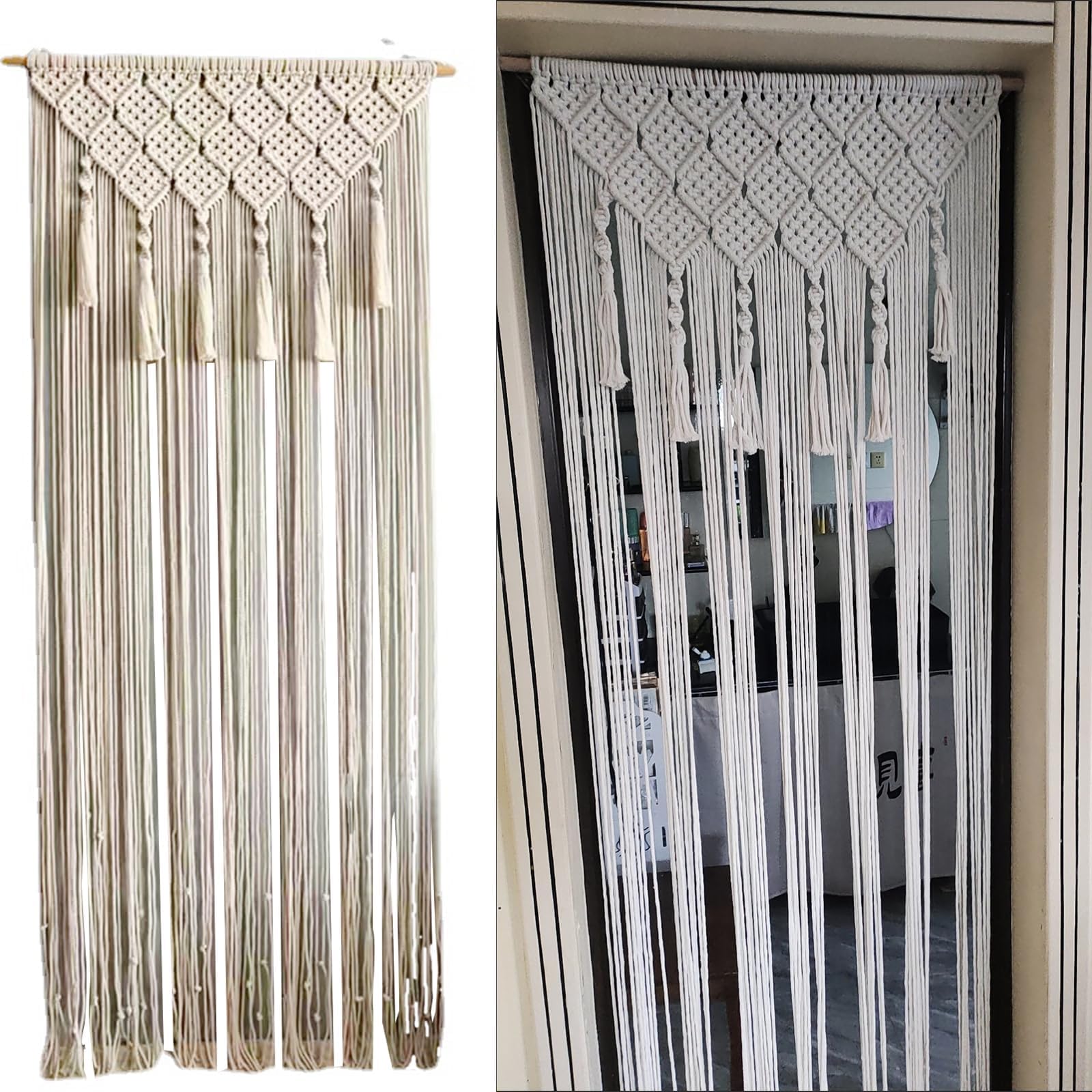 NIYATA Boho - Arazzo grande – beige bohémien, 65 x 200 cm, per porta a fili, per finestre, in macramè