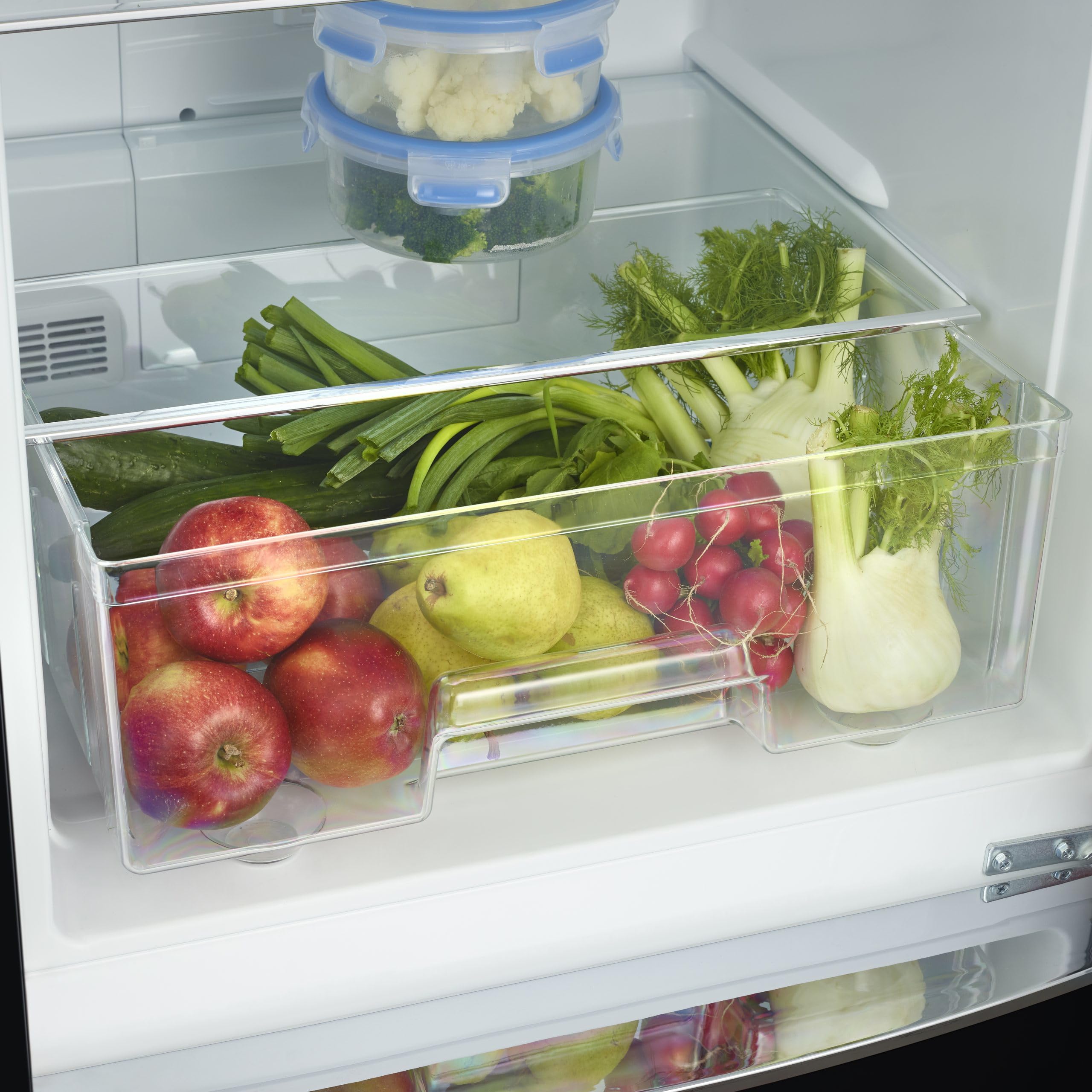 SEVERIN Frigorifero Congelatore combinato Total NoFrost, Posa libera, Larghezza 60 cm, 315 L, Classe E, Veggibox incluso, Retro, Nero, RKG 8998
