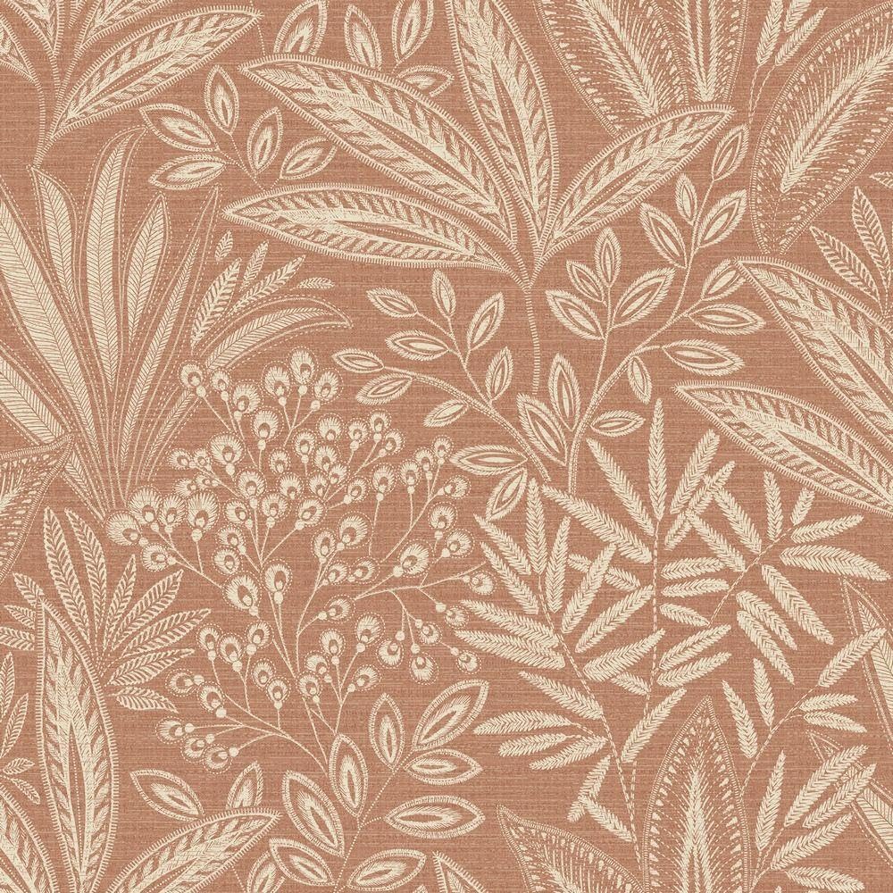 Sahara Leaf Clay Terracotta Wallpaper - Botanical Leaves Naturistic - Stylish Modern Luxury Textured Feature Wall