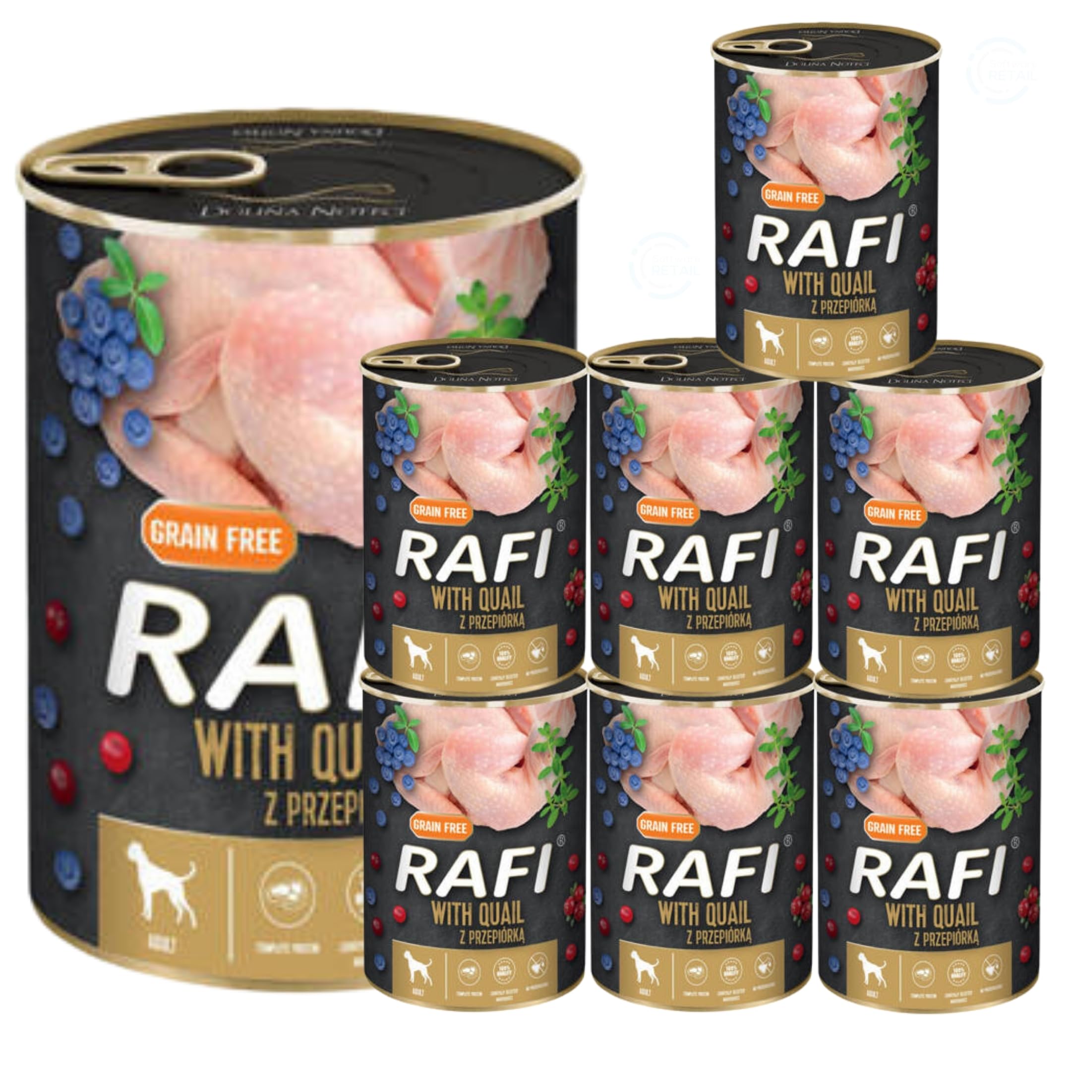 Rafi Complete Wet Dog Food: Meat & Natural Ingredients, Grain-Free, Immune-Boosting Superfoods in Every Flavour! Healthy & Tasty Nutrition for All Breeds! (Quail, 8x400g)