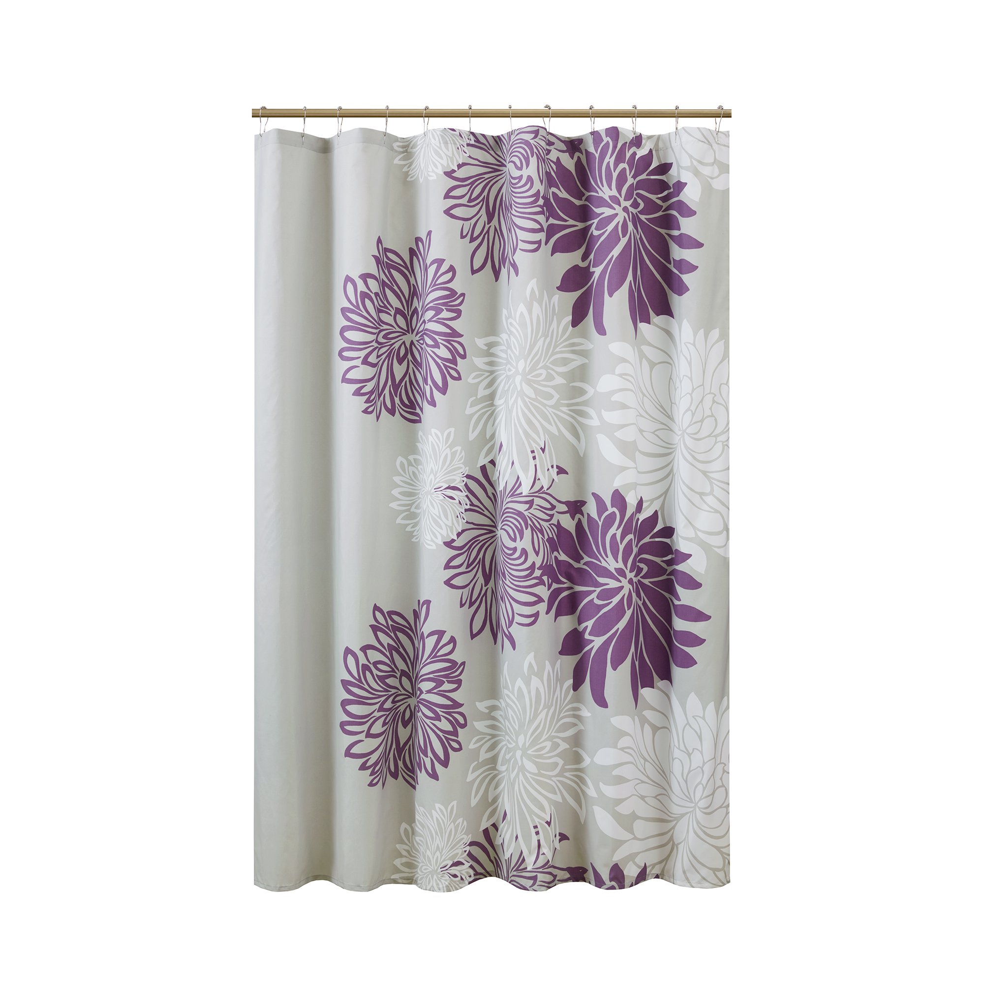 Comfort Spaces Enya Bathroom Shower Curtain Floral Printed Cute Chic Microfiber Fabric Bath Curtains, 72"x72", Purple/Grey - Image 4