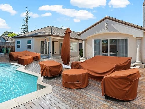 Miniatura 8 de NettyPro Funda rectangular para mesa de patio de 125 x 84 pulgadas 600D resistente al agua para muebles de exterior para mesa de comedor y silla