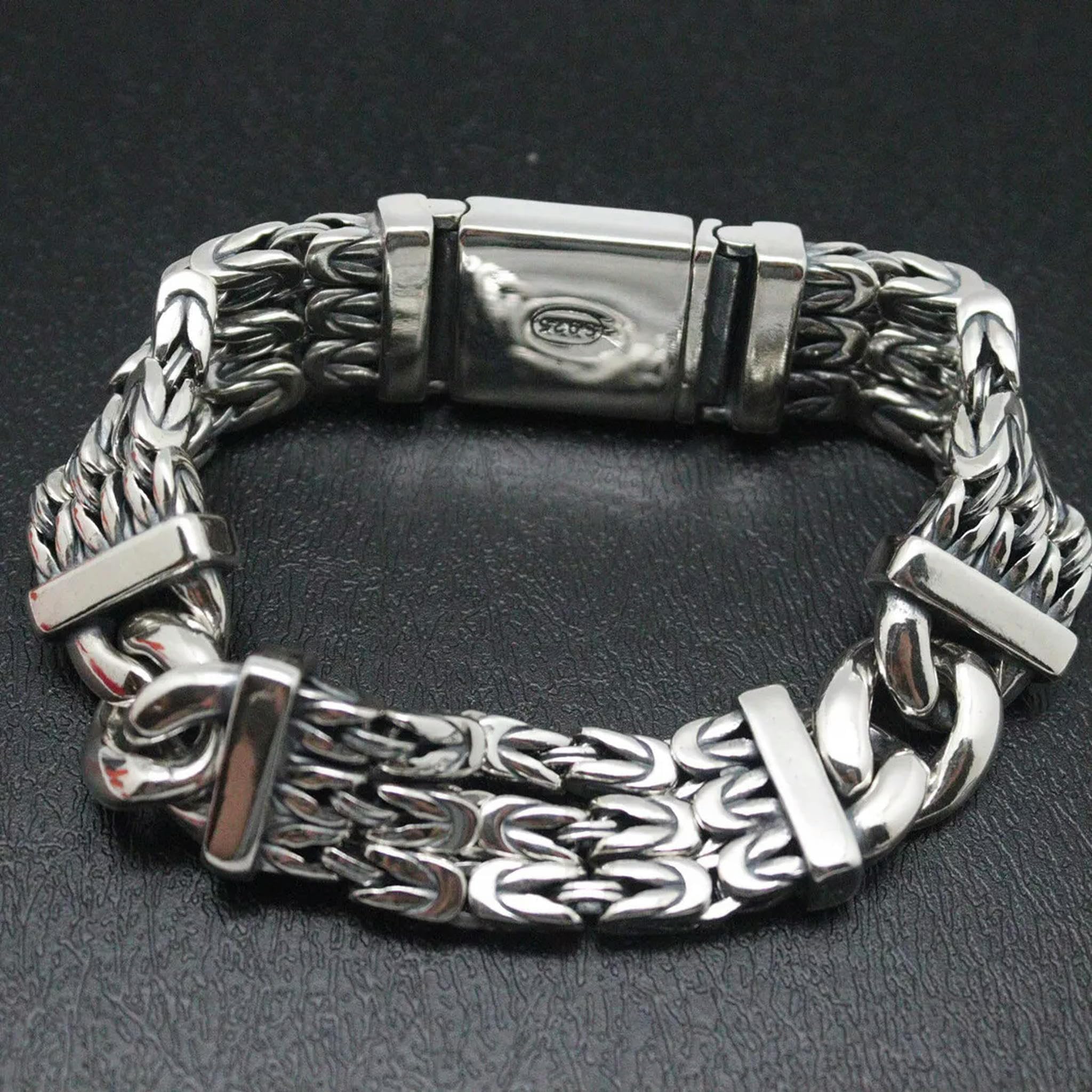 Echtes 925-Silber-Armband für Damen und Herren, 18 mm breiter, byzantinisches Glied, 8,66 Zoll lang