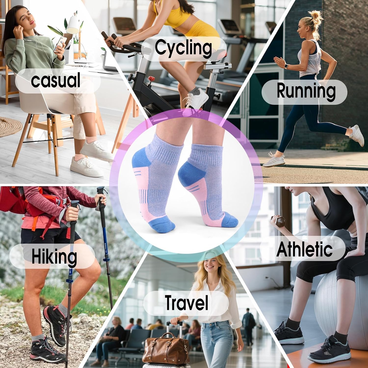 Ankle Socks Women Athletic Running Socks Hiking Cushioned 5-Pairs - Image 6