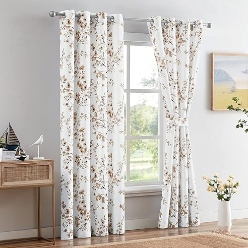 Miniatura 6 de Melodieux Cortinas florales de 96 pulgadas de largo para sala de estar, cortinas decorativas blancas con ojales, 52 x 96 pulgadas, 2 paneles