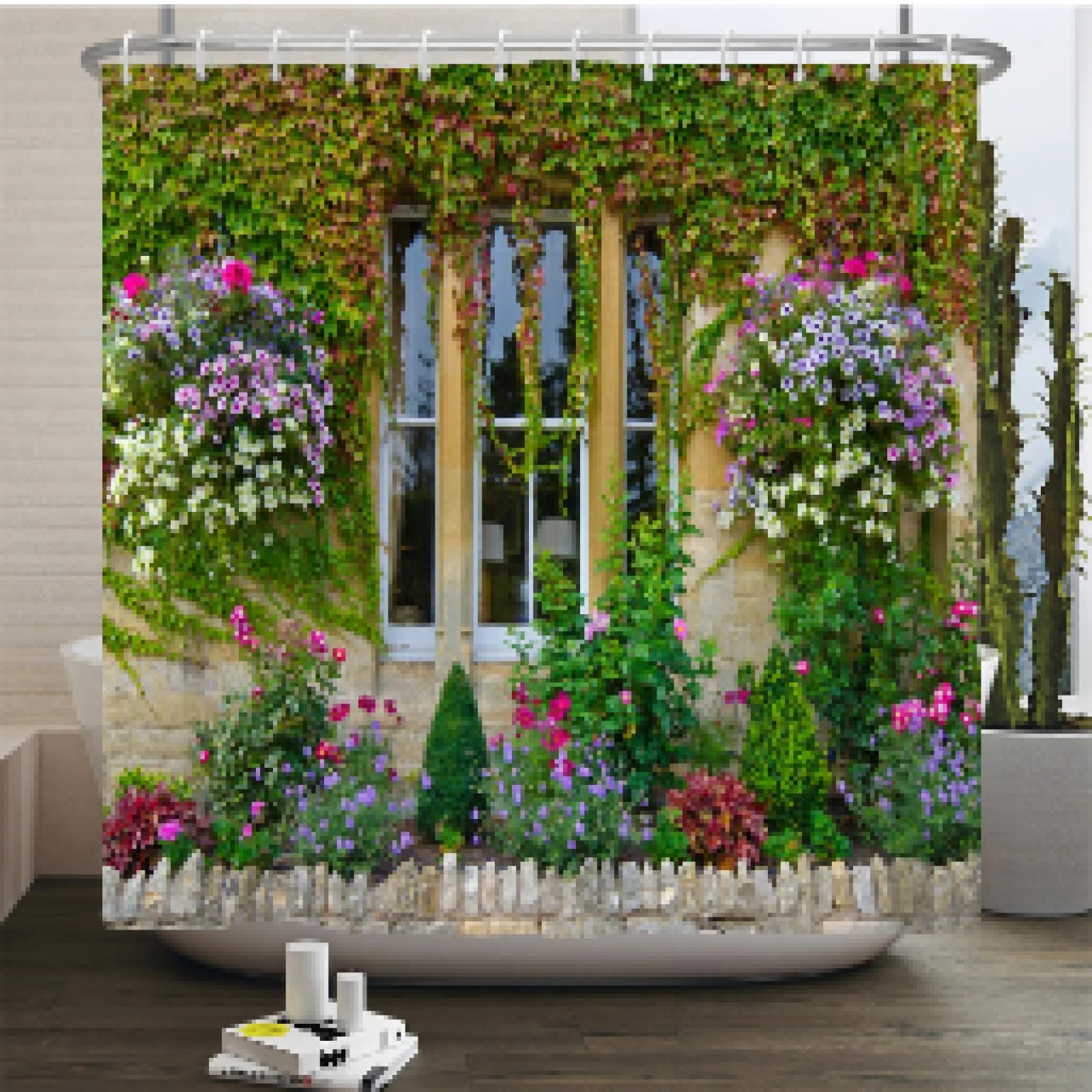Rideaux de douche paysage de fleurs champêtres pour une salle de bain esprit nature relaxant