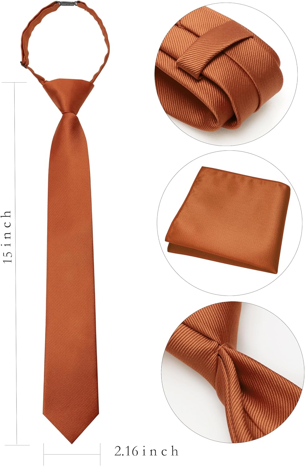 JEMYGINS Solid Color Boys Tie and Pocket Square Set Pre-tied Adjustable Kids Necktie for Age 8-12 Wedding Graduation - Image 2