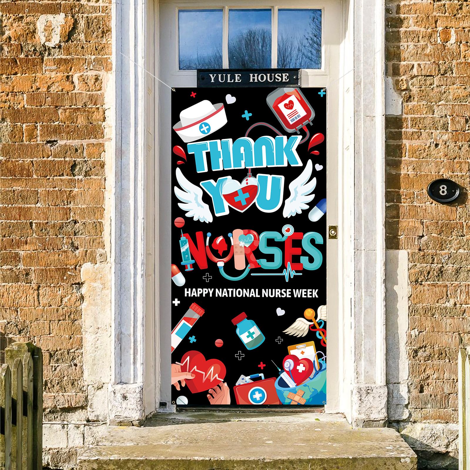 Arosche Nurse Appreciation Banner - 6x2.9 Ft Thank You Nurses Door Cover With Medical Hearts & Cap Design For Indoor/Outdoor Decor - View #7
