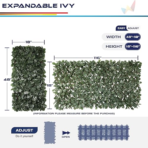 Miniatura 4 de Windscreen4less 2 piezas de hojas de hiedra artificiales expandibles para valla de privacidad para exteriores, interiores, patio, balcón (hojas de