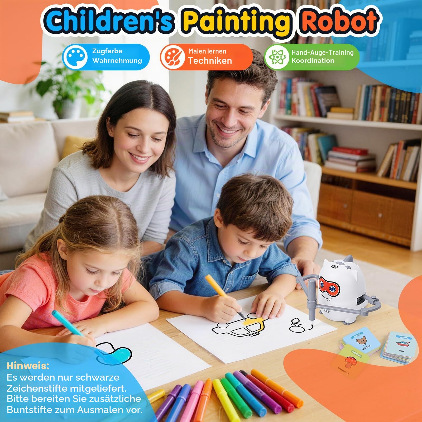 Malroboter für Kinder Zeichenroboter mit Stift & 200 Karten QR Code Scan Drawing Robot Lernspielzeug Mal Roboter Wiederaufladbar für Jungen Mädchen Weihnachten Geburtstag Geschenk
