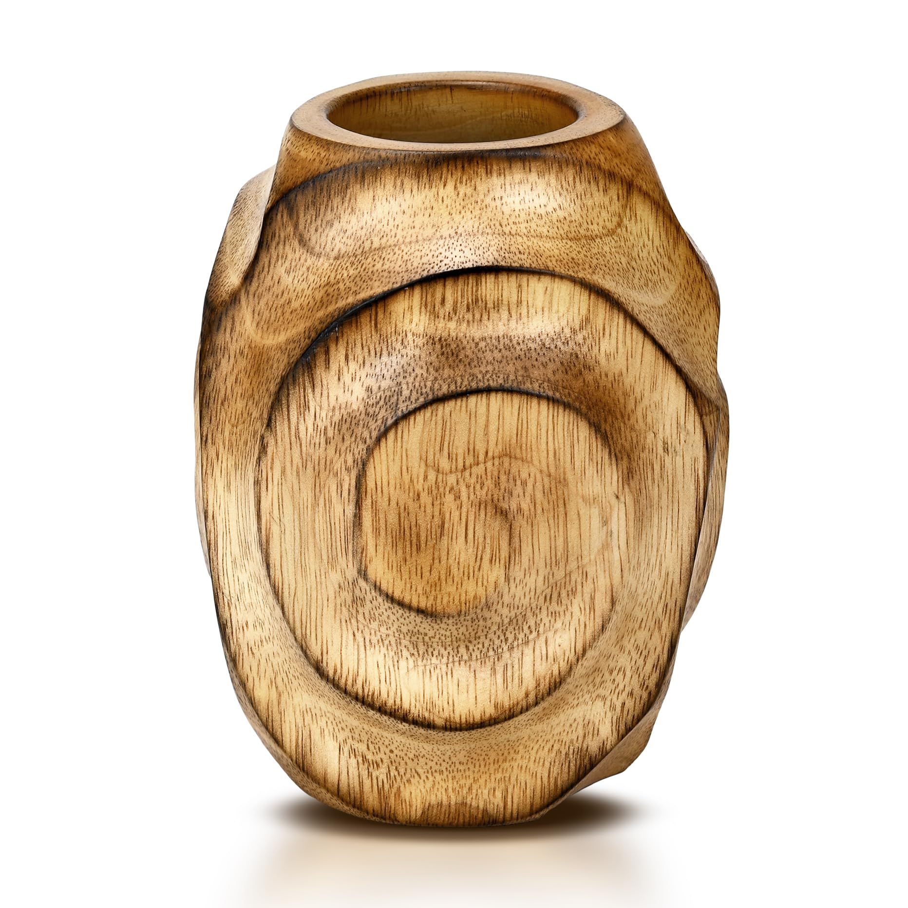 Aeravida Mangobaumholz-Vase Handgefertigt – 15,2 Cm Hoch, Naturbraun, Fischschuppen-Muster, Nachhaltige Tischdekoration