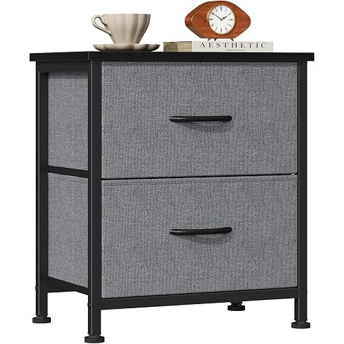 Sweetcrispy Night Stand with 2 Fabric Storage Drawers, Bedside Table, Grey