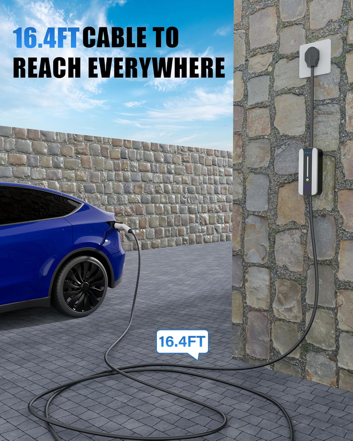 Level 2 EV Charger (240V, 40A) for Tesla and SAE-J1772 EVs, NEMA 14-50 Plug, SAE-J1772 Adapter and J1772 to Tesla Adapter (16.4FT)