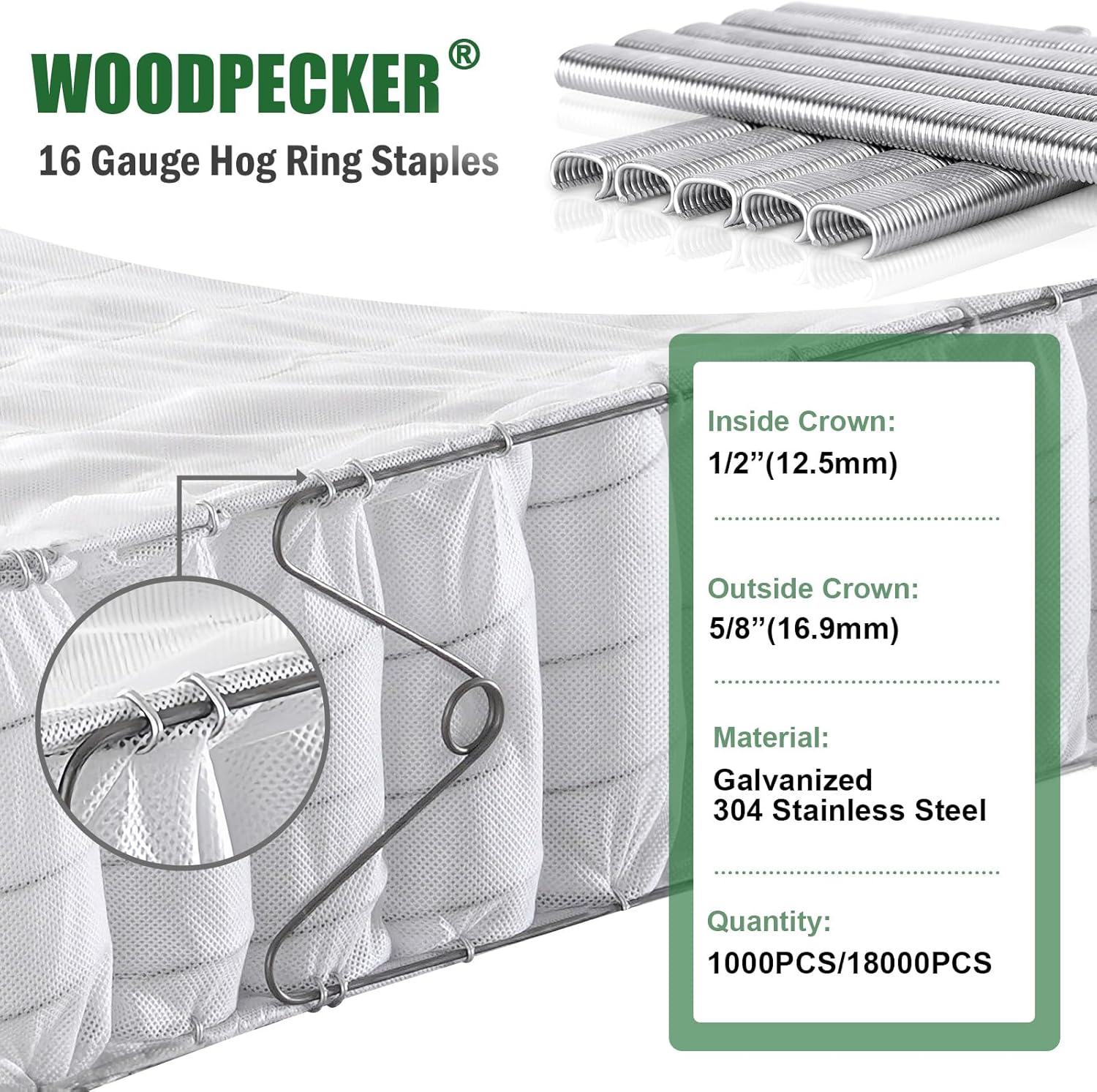 Woodpecker C-760A 16 Gauge Pneumatic Hog Ring Gun Kit, 1/2-Inch Crown, with 1000PCS Hog Ring Staples, 3.0-4.0mm Closing Diameter, Air Hog Ring Plier Tool, C Ring Gun for Cages, Fencing, Car Seat