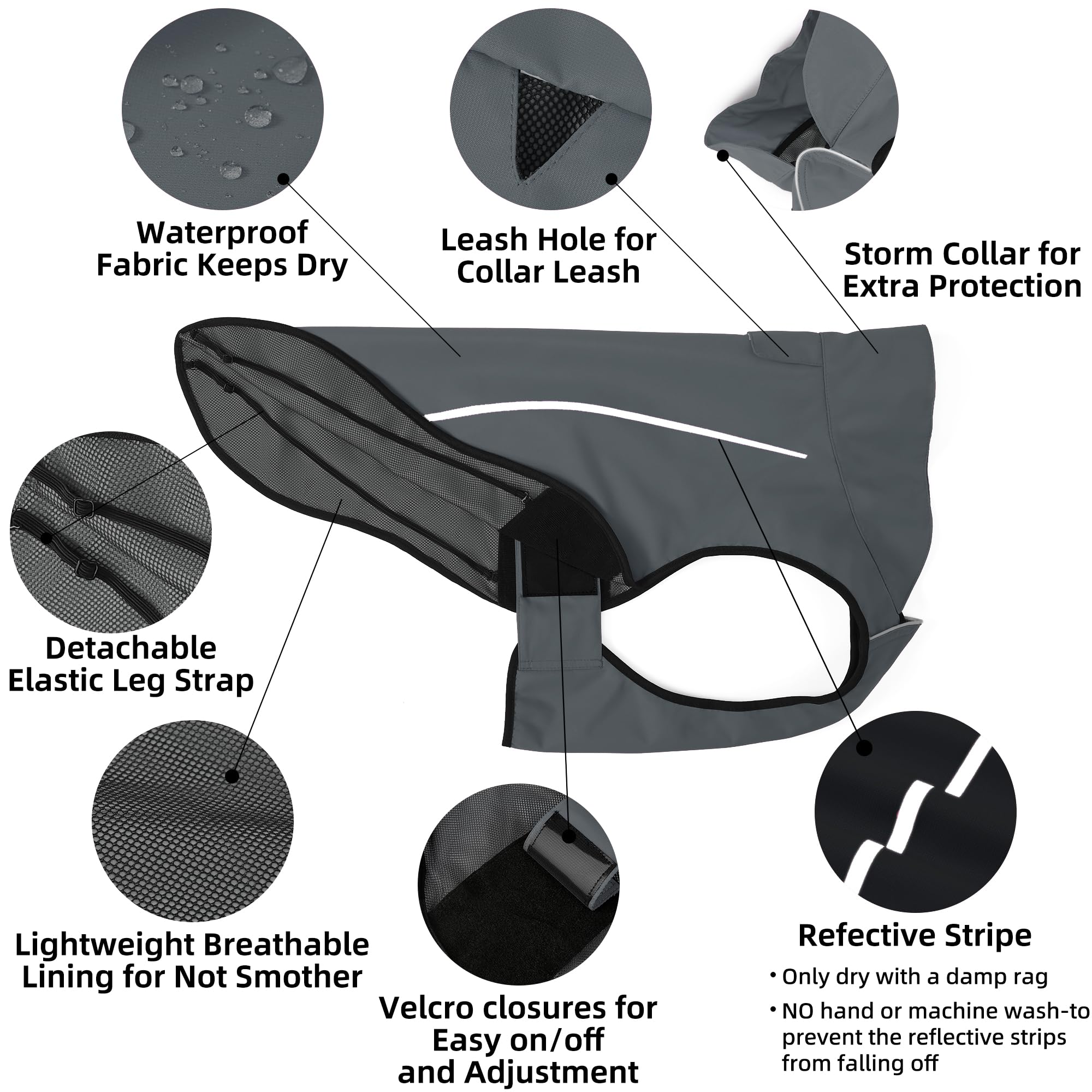 Mile High Life | Cappotto Cane Antipioggia | Impermeabile e Regolabile | Leggero e Catarifrangente | Facile da Indossare (Grigio scuro, S)