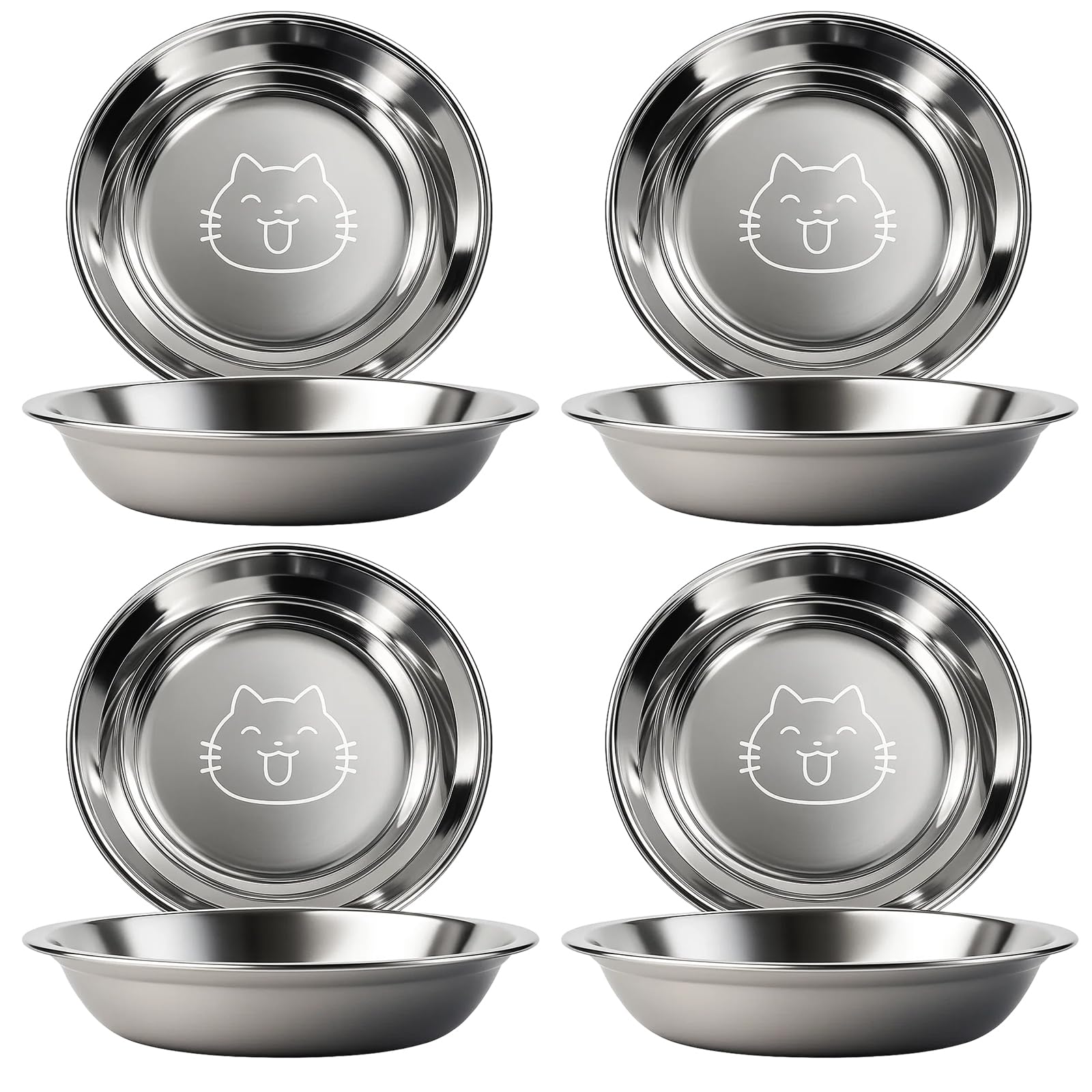 KhgFov Cat Bowls, 4 Pack Stainless Steel Food and Water Bowl, Shallow Wide Cats Feeding Bowl, Whisker Fatigue Relief Kitten for Dry and Wet, Cats Food Bowls for Indoor Outdoor