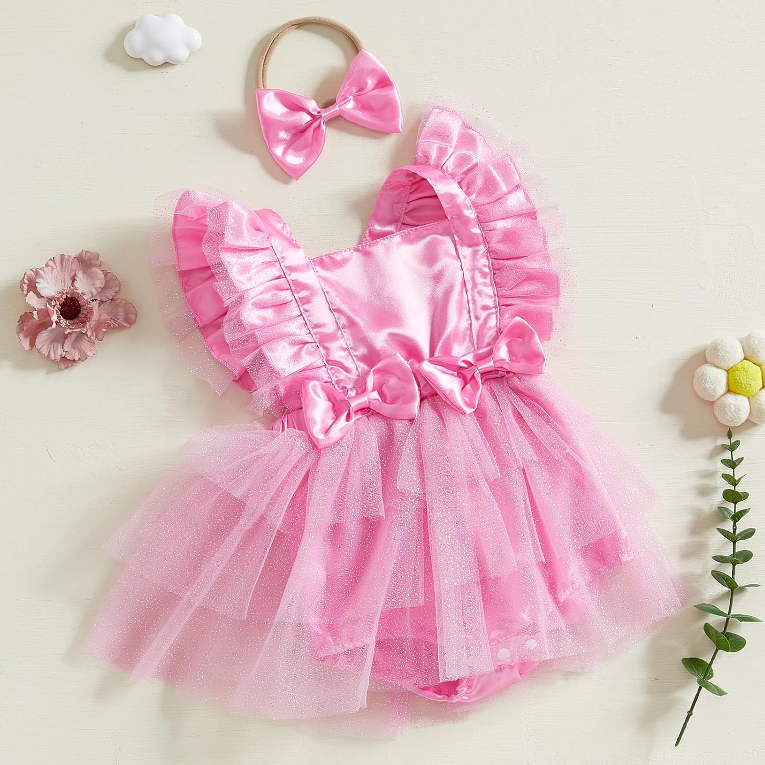 Baby Girl Sleeveless Tulle Dress Romper Ruffle Backless Bow Tutu Bodysuit Newborn Summer Birthday Outfit Clothes